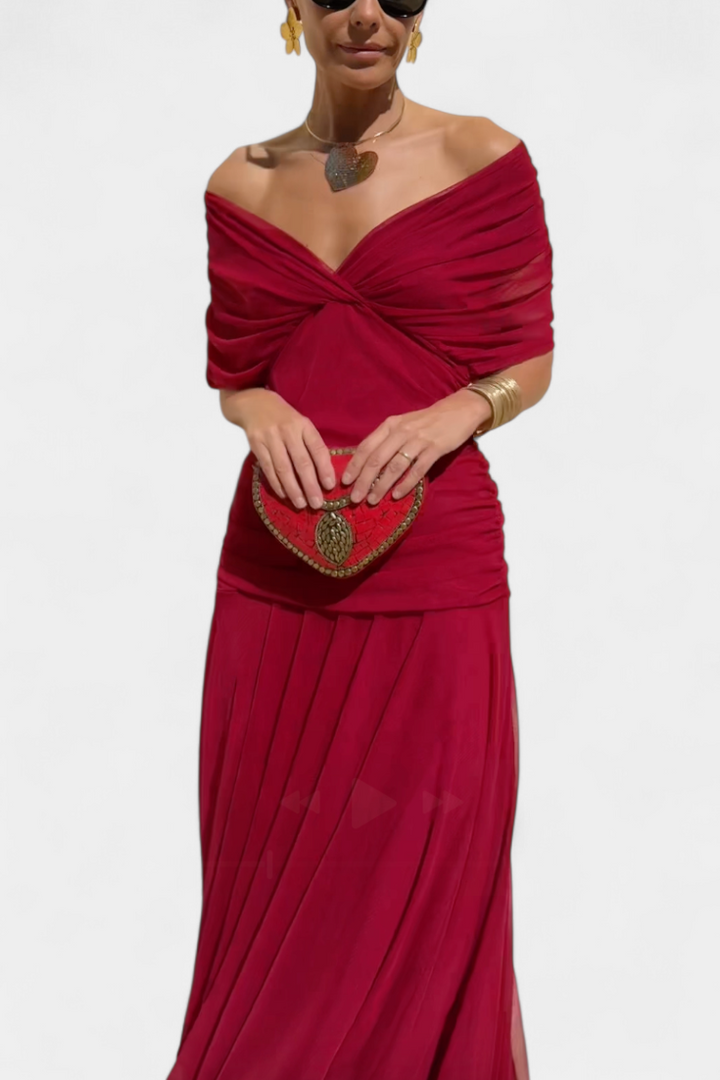 Rawan - Vestido Largo De Gasa Con Hombros Descubiertos