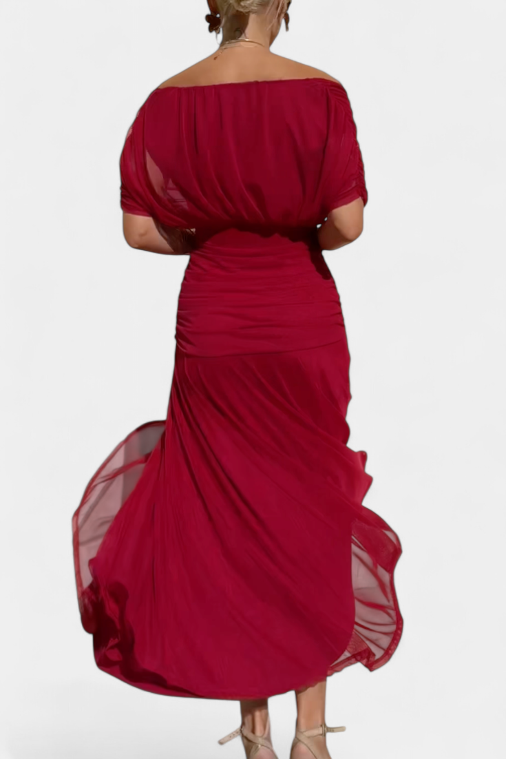 Rawan - Vestido Largo De Gasa Con Hombros Descubiertos