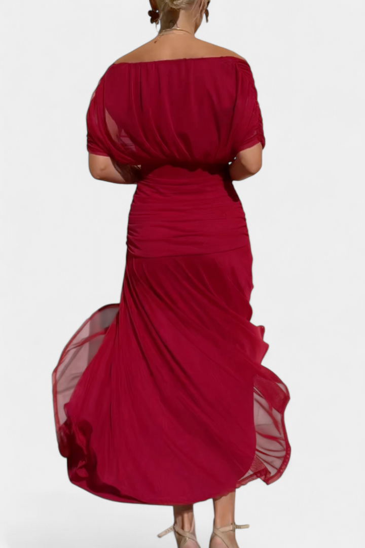 Rawan - Vestido Largo De Gasa Con Hombros Descubiertos