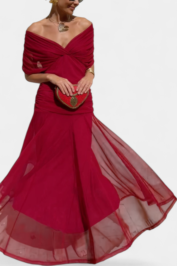 Rawan - Vestido Largo De Gasa Con Hombros Descubiertos