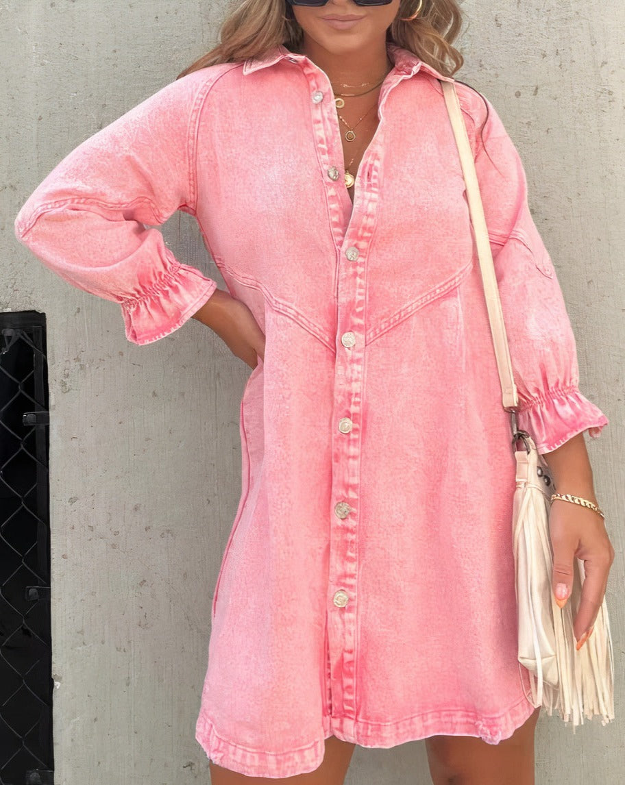 Cäcilia - Vestido Camisero De Manga Larga En Denim