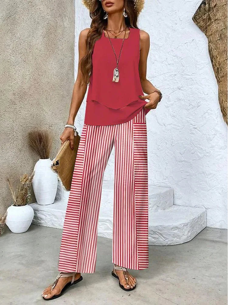Analy - Conjunto De Topo Sin Mangas y Pantalones Anchos
