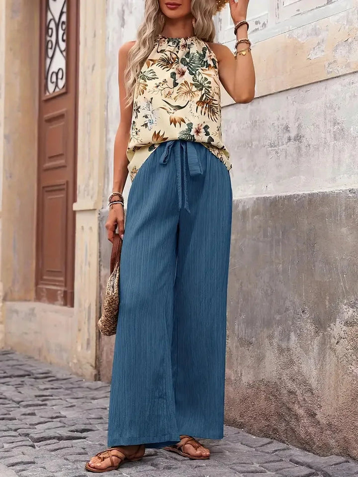 Azelie - Elegante Conjunto De Dos Piezas Sin Mangas Estampado