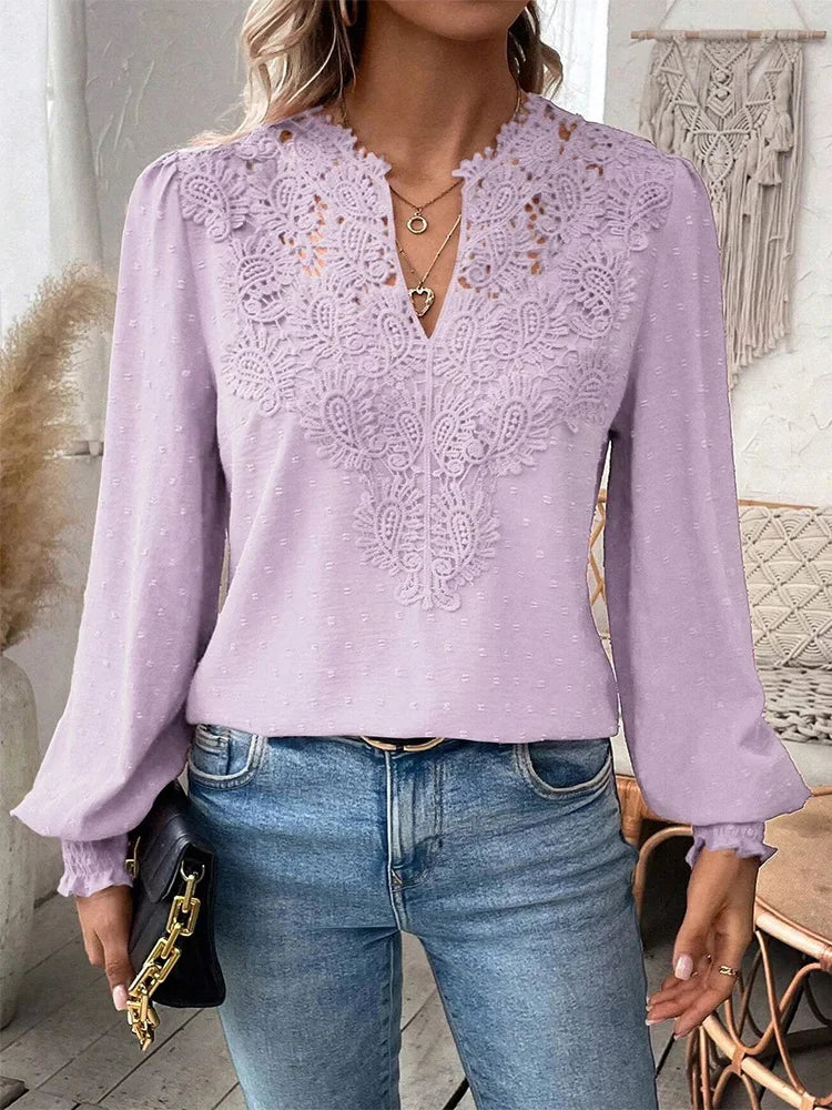 Sondra - Blusa De Encaje De Lujo Con Cuello En V