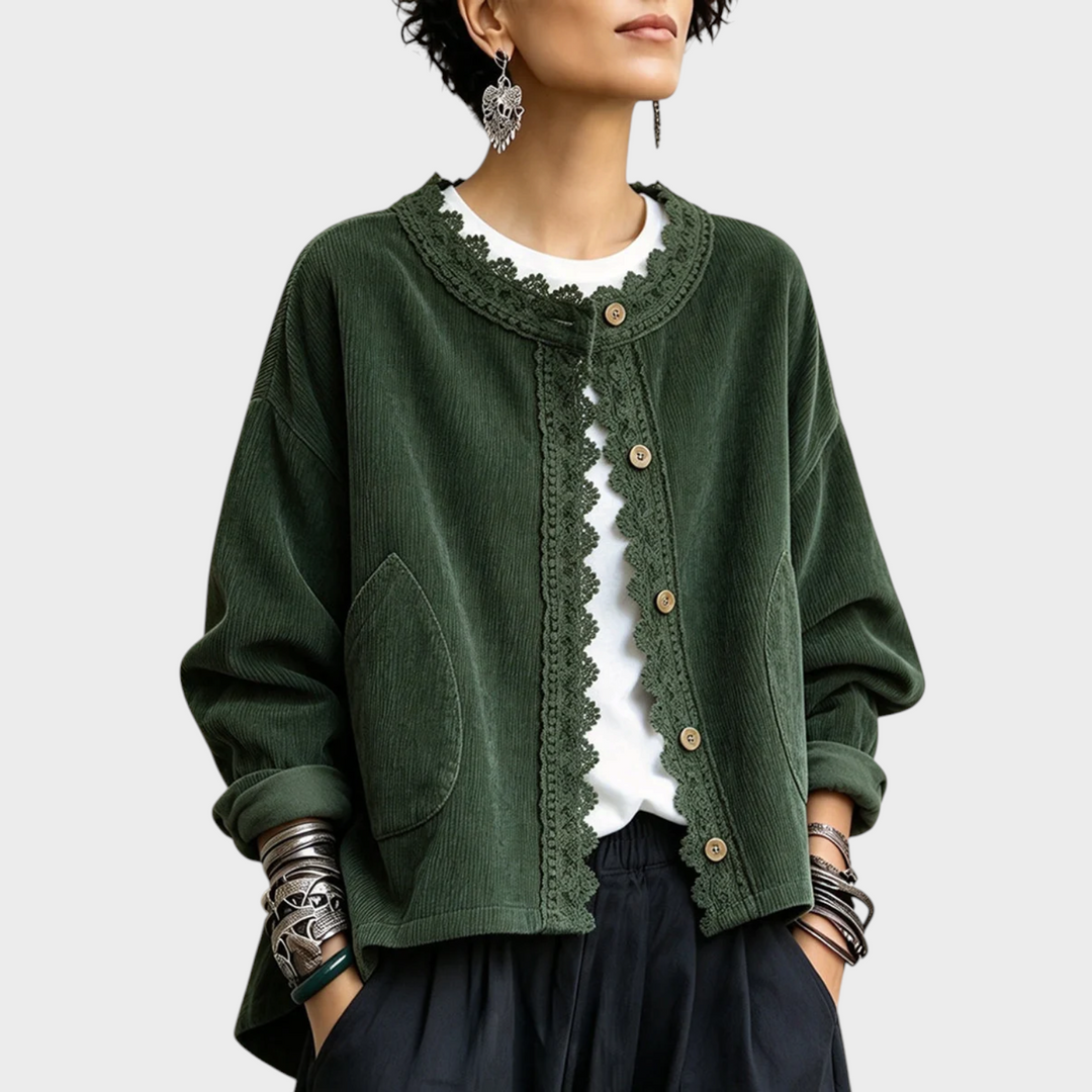 Vanwa - Elegante Chaqueta De Manga Larga Con Ribete De Encaje