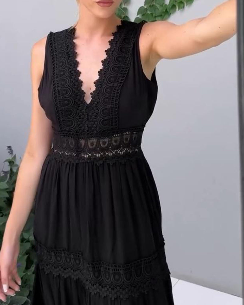 Papakosta - Elegante Vestido Sin Mangas De Encaje