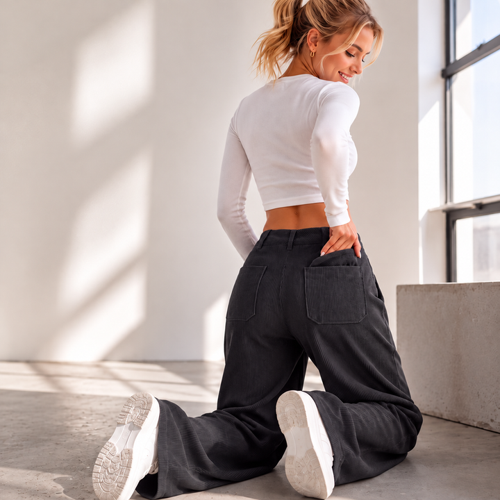 Jina - Pantalones De Corte Ancho Con Bolsillos Delanteros