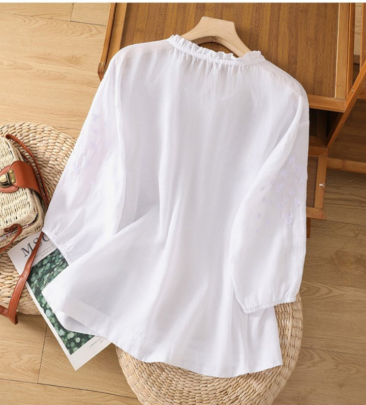 Kissina - Blusa De Algodón y Lino Bordada