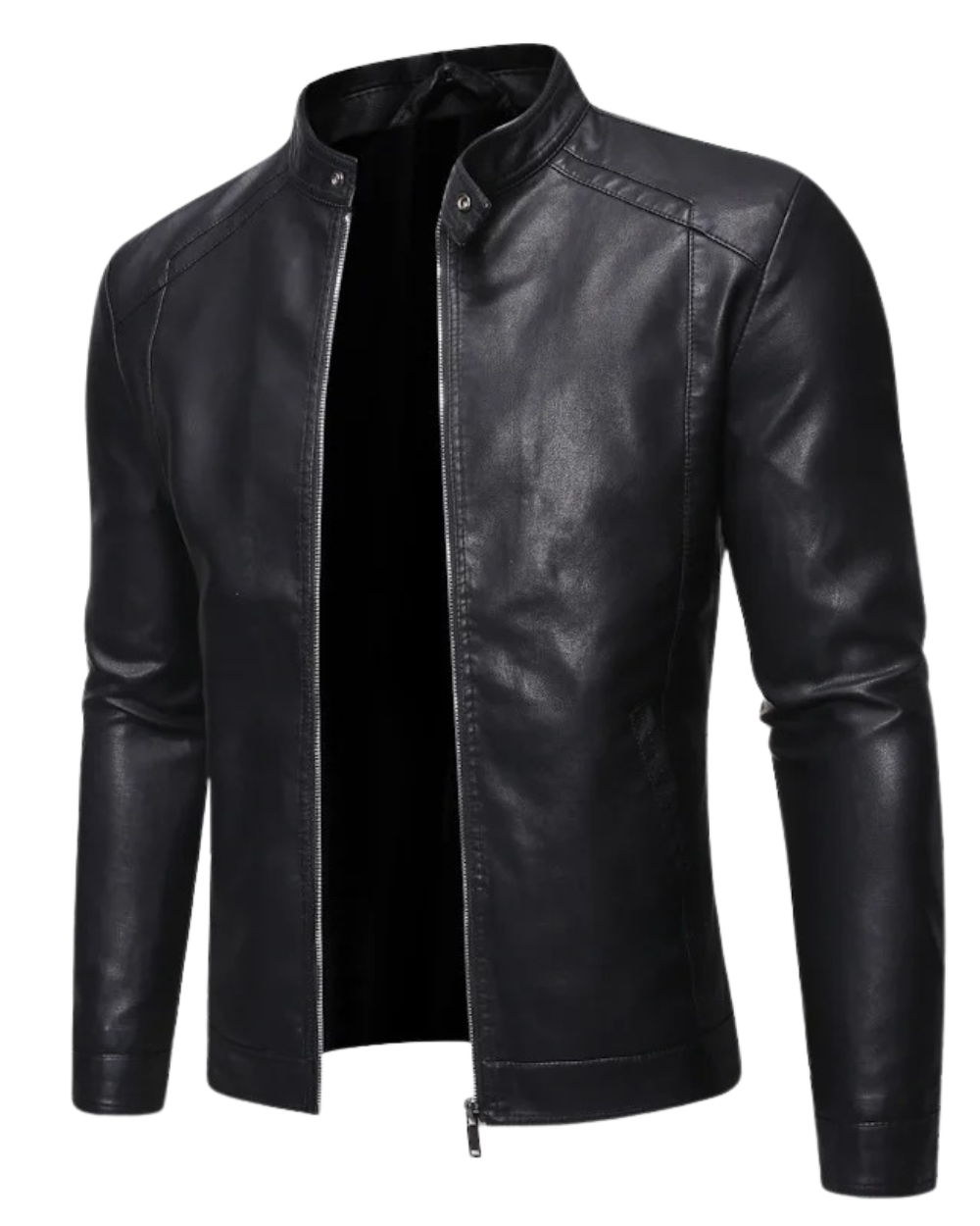 Daamian - Chaqueta De Cuero Con Cuello Alto