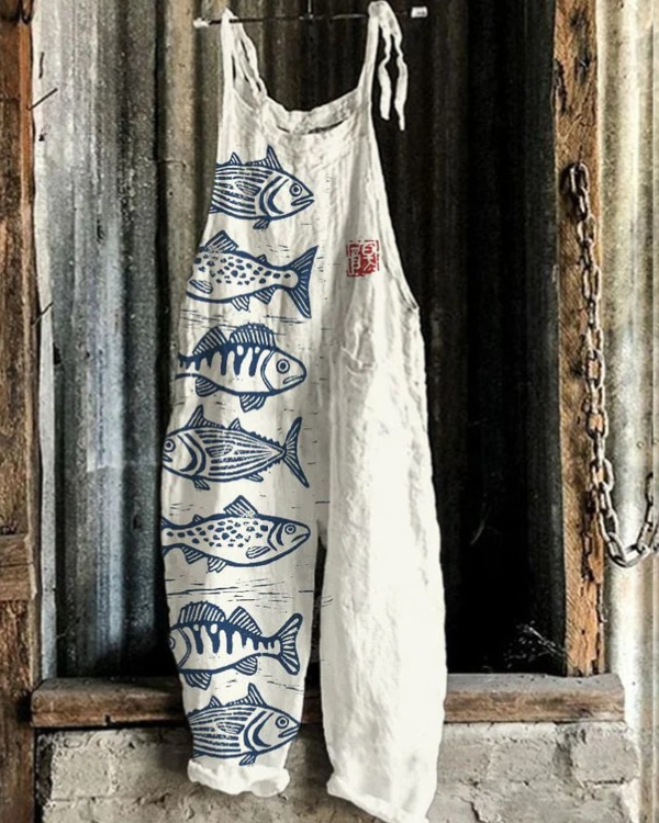 Afra - Mono Vintage Con Estampado De Peces