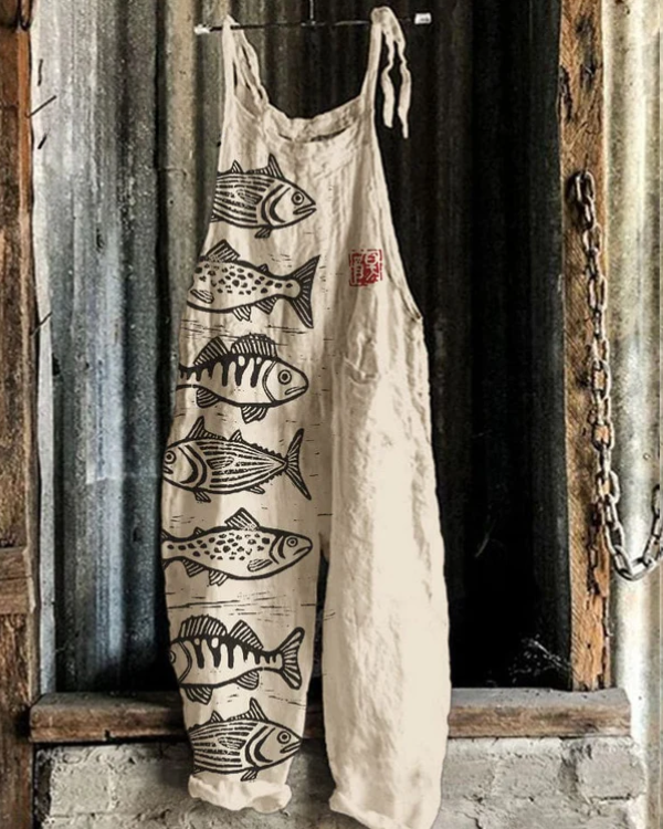 Afra - Mono Vintage Con Estampado De Peces