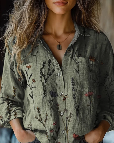 Evlampia - Camisa Vintage De Algodón De Manga Larga