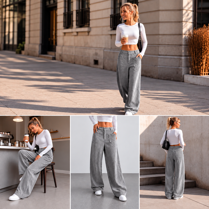 Jina - Pantalones De Corte Ancho Con Bolsillos Delanteros