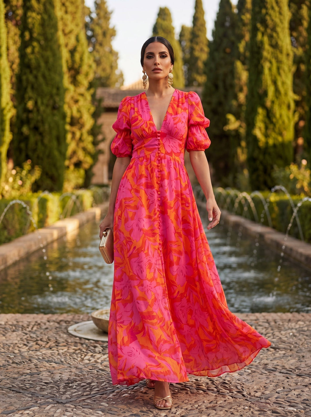 Zinnia - Vestido Largo Con Estampado Floral Y Cuello en V