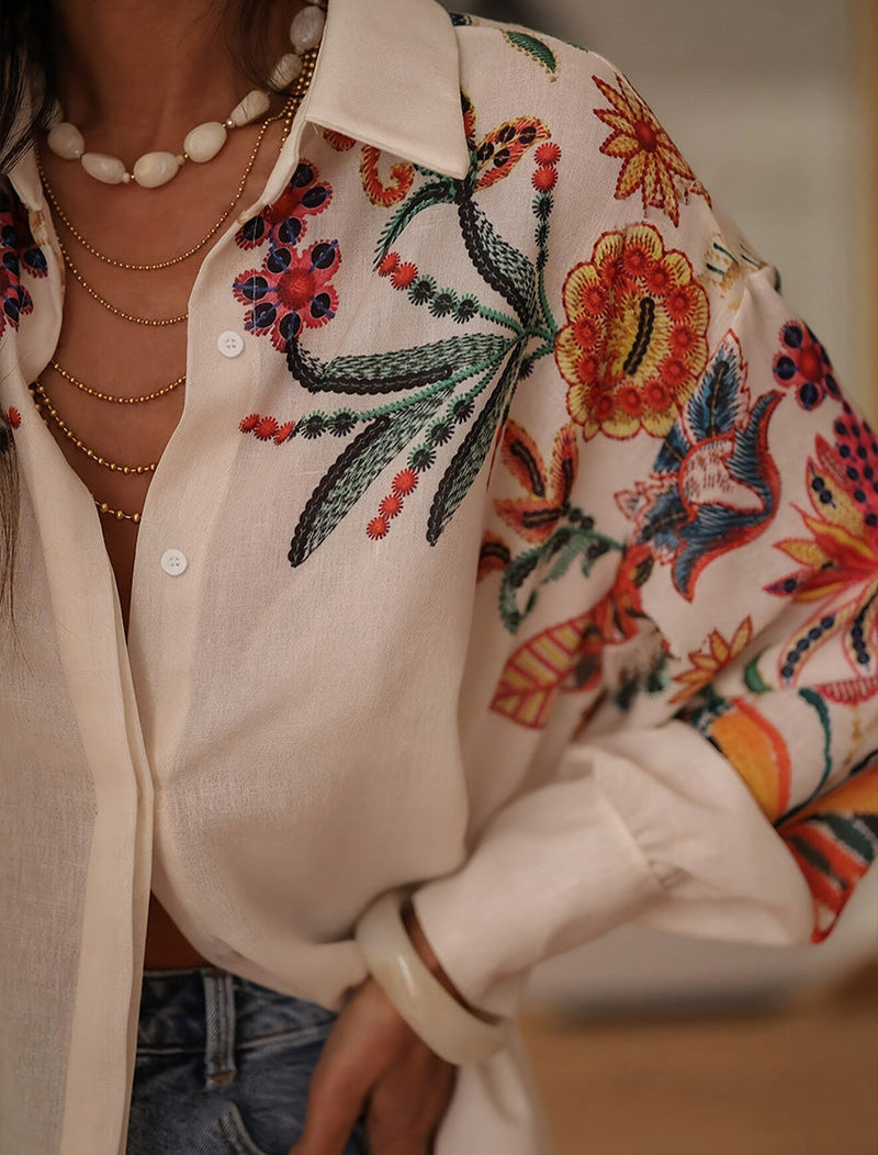 Mariluna - Camisa Informal De Manga Larga Con Estampado De Flores