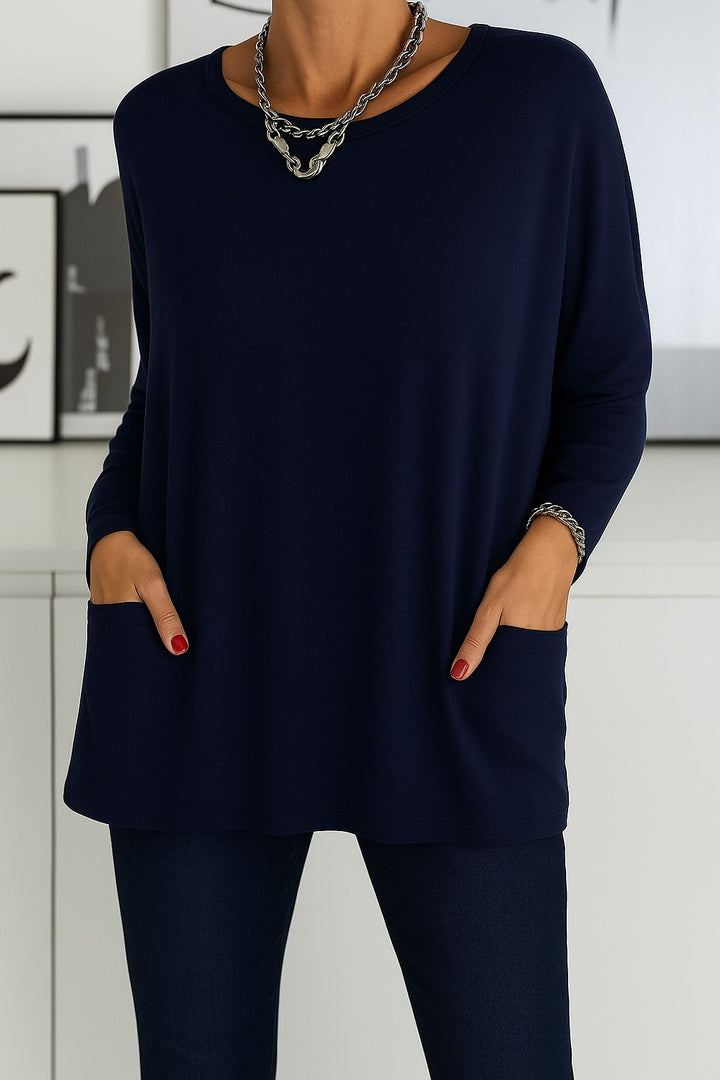 Noryn - Jersey Oversize Con Cuello Redondo y Bolsillos