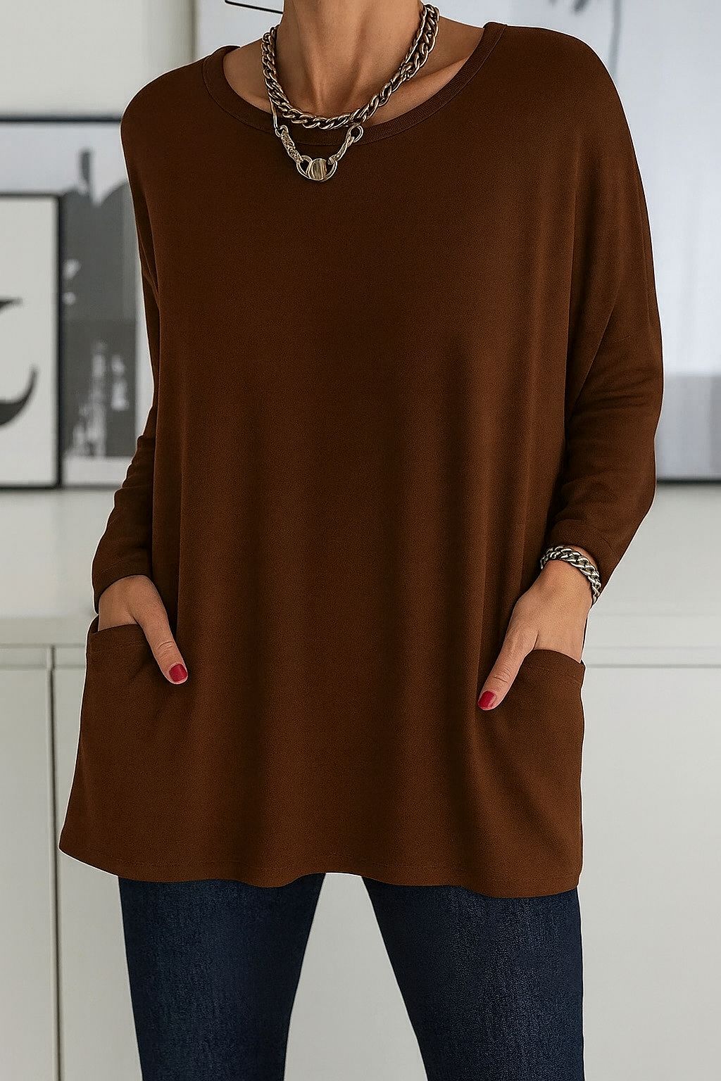 Noryn - Jersey Oversize Con Cuello Redondo y Bolsillos