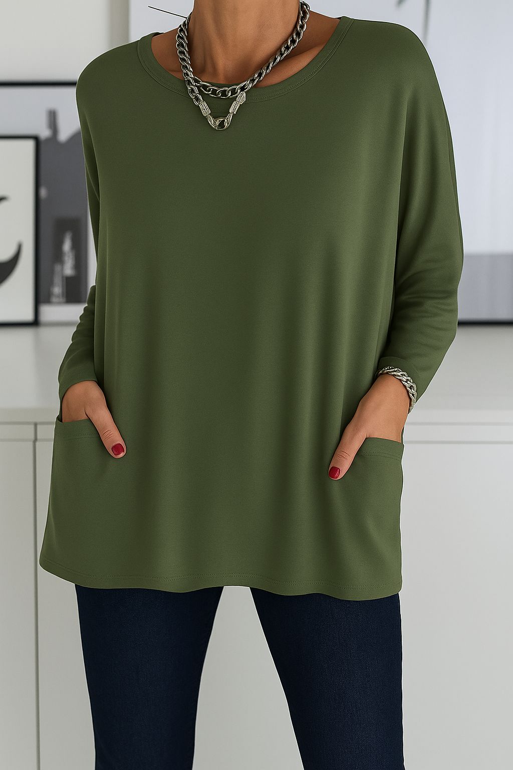 Noryn - Jersey Oversize Con Cuello Redondo y Bolsillos