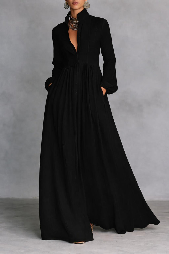 Sheilan - Elegante Vestido Largo Con Botones