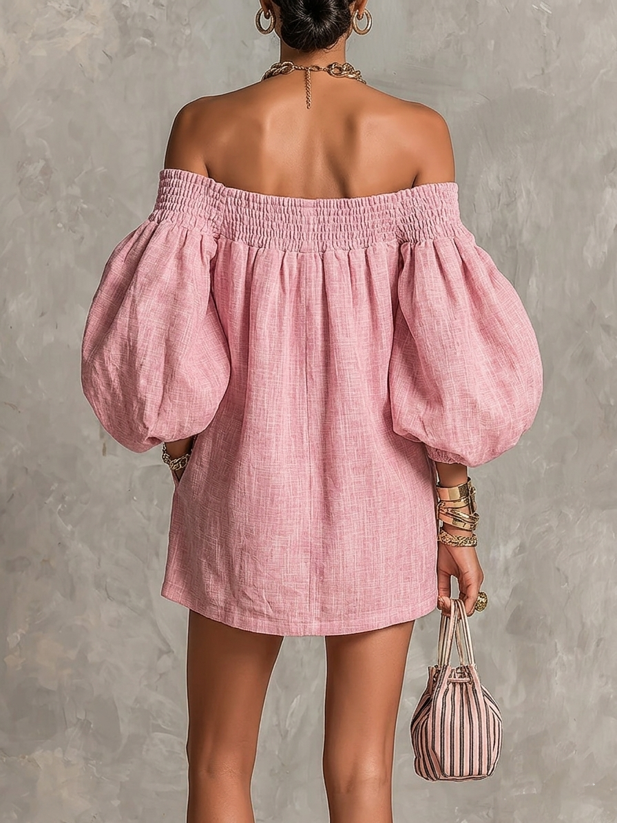 Rewina - Vestido Mini Con Hombros Al Aire Y Mangas Acampanadas