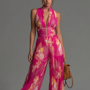 Lamai -  Elegante Mono Con Cuello Halter, Pliegues Y Pernera Ancha