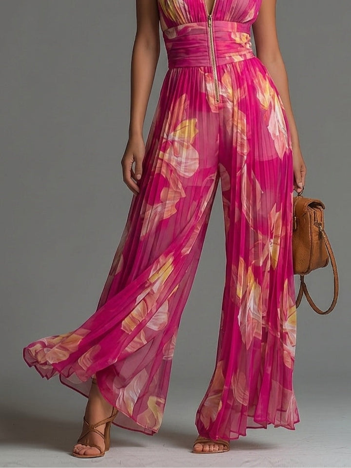 Lamai -  Elegante Mono Con Cuello Halter, Pliegues Y Pernera Ancha