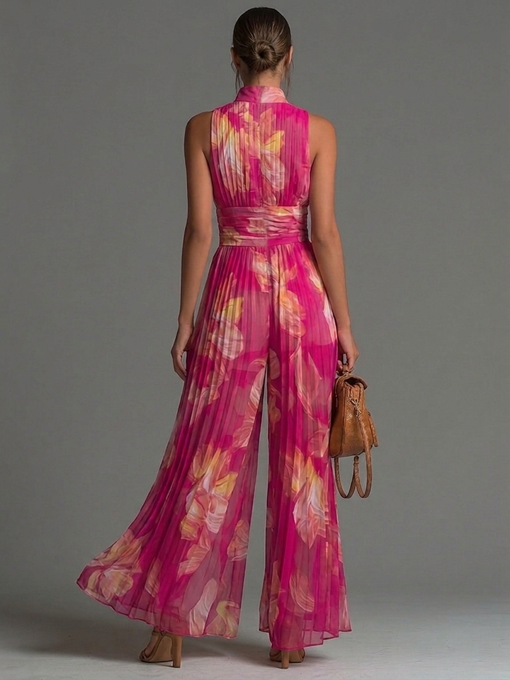 Lamai -  Elegante Mono Con Cuello Halter, Pliegues Y Pernera Ancha