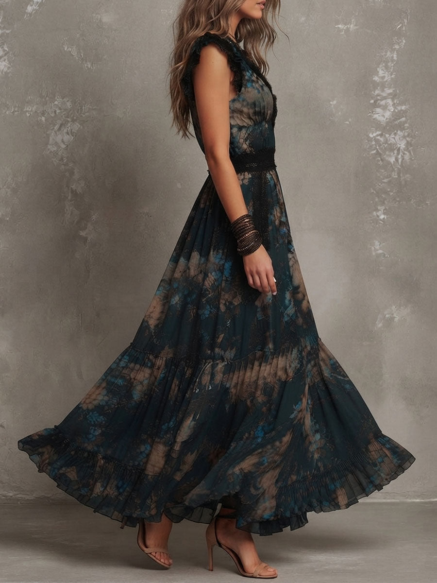 Alime - Vestido Largo Con Ribete De Encaje Floral