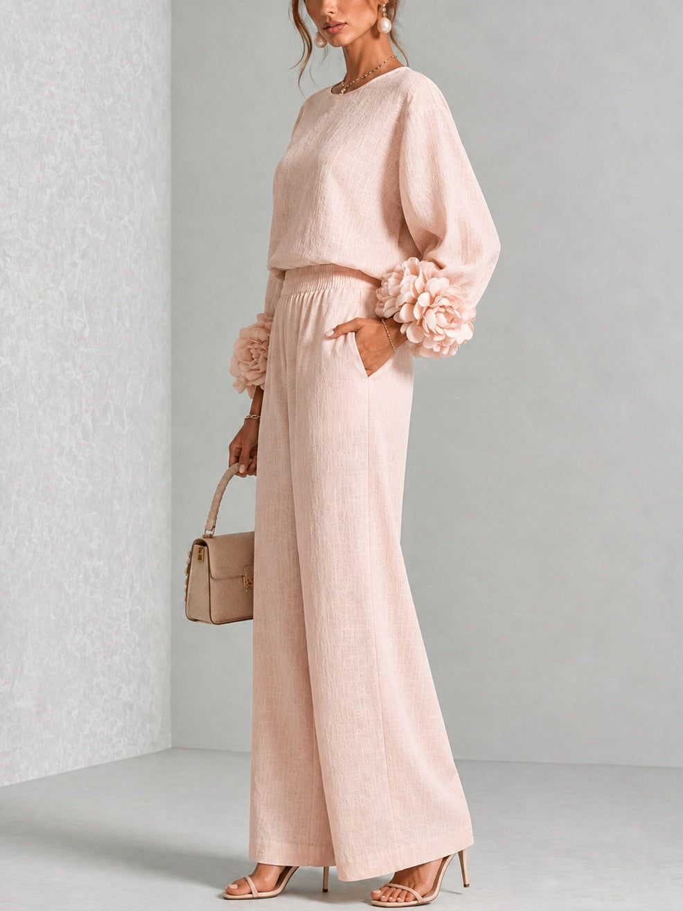 Ayser - Conjunto de Top y Pantalones Con Puños Florales