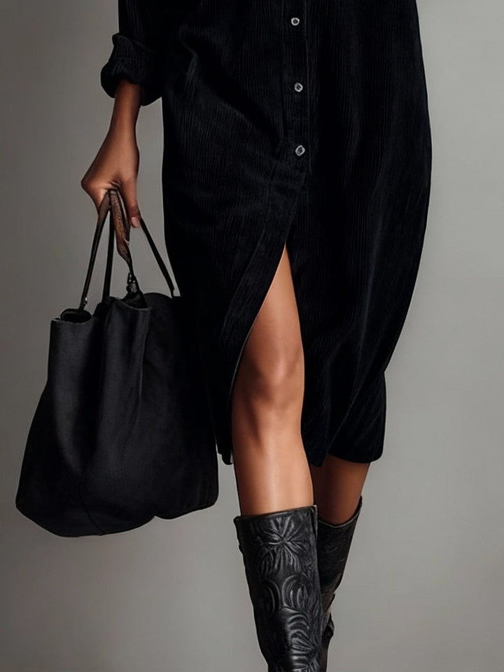 Nurcan - Vestido Camisero Con Textura de Pana y Bolsillos