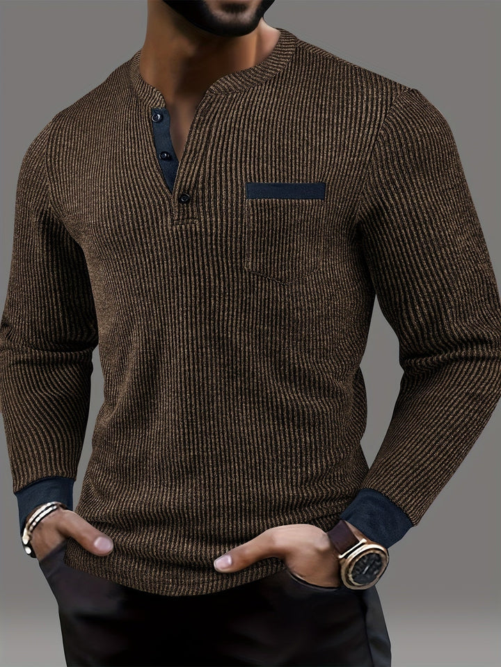 Deegan - Camisa Henley De Manga Larga Con Cuello a Rayas Y Textura