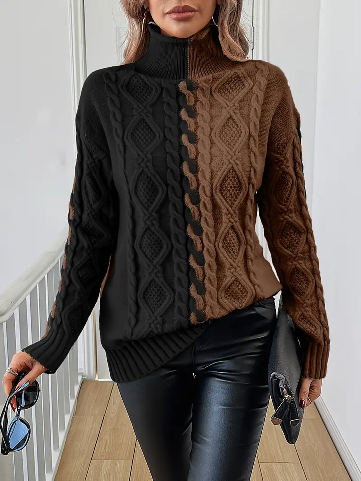 Leovia - Elegante Jersey De Cuello Alto a Rayas