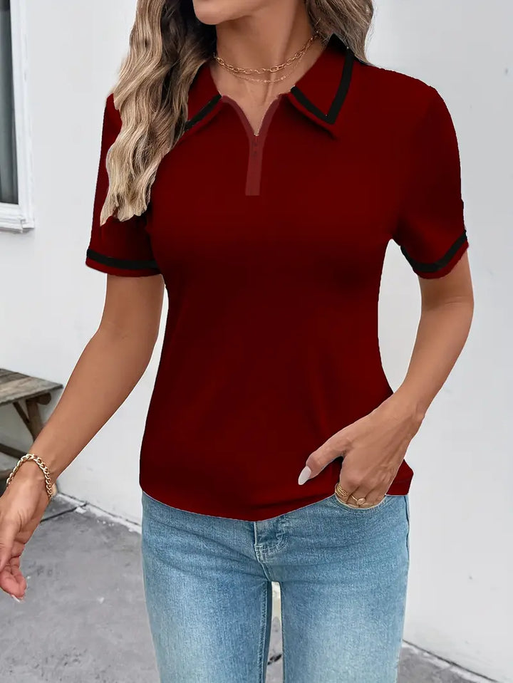Vasilka - Elegante Top De Manga Corta Con Cuello