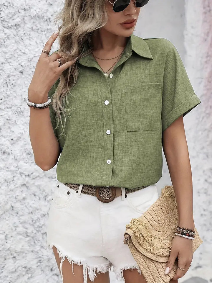 Avina - Elegante Camisa De Manga Corta Con Bolsillo