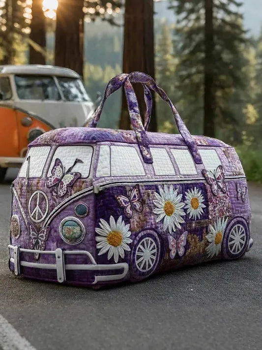 RetroBloom - Bolsa de Viaje Acolchada con Estampado Vintage de Autocaravana