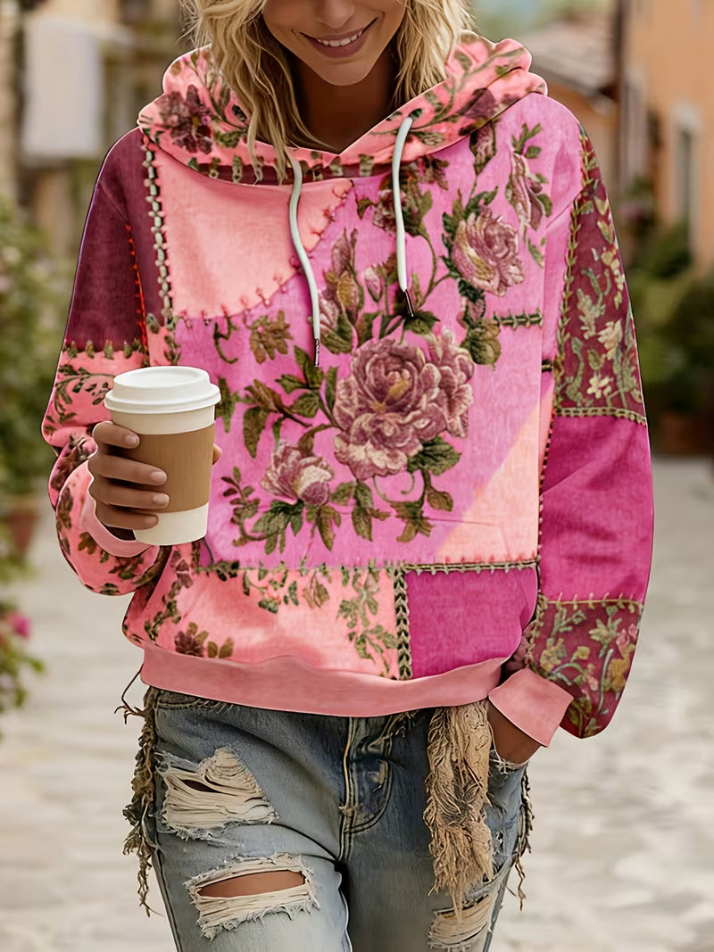 Norella - Sudadera Con Capucha De Manga Larga Y Diseño Floral De Patchwork
