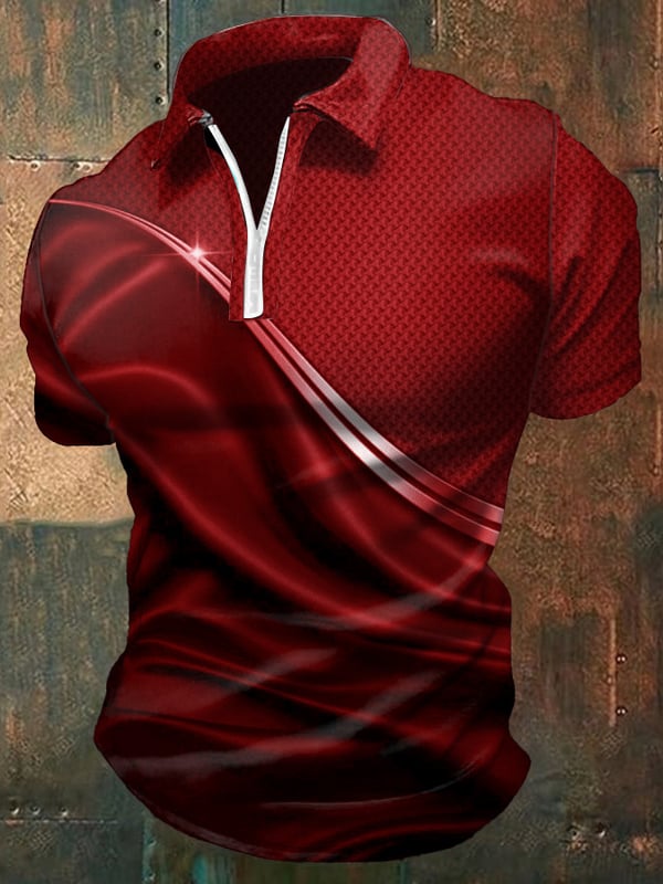 Polo Informal Con Cremallera Para Hombre Con Estampado Gráfico Degradado