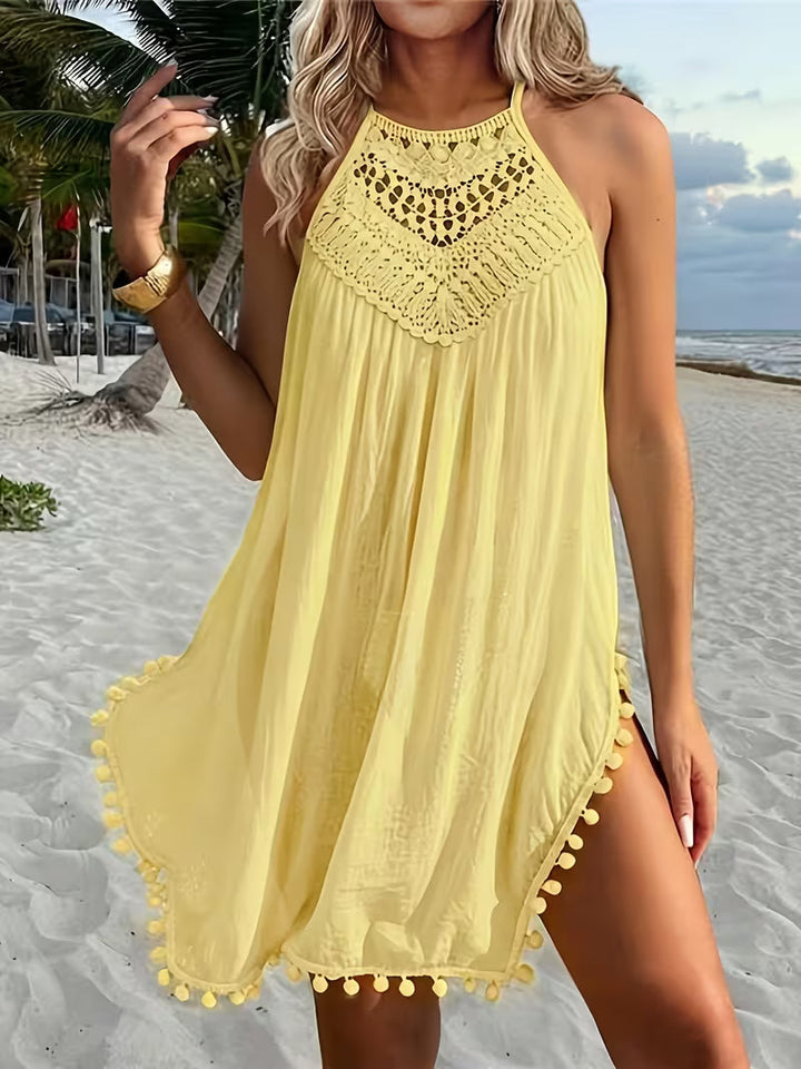 Shiena - Elegante Vestido De Encaje De Ganchillo Con Cuello Halter