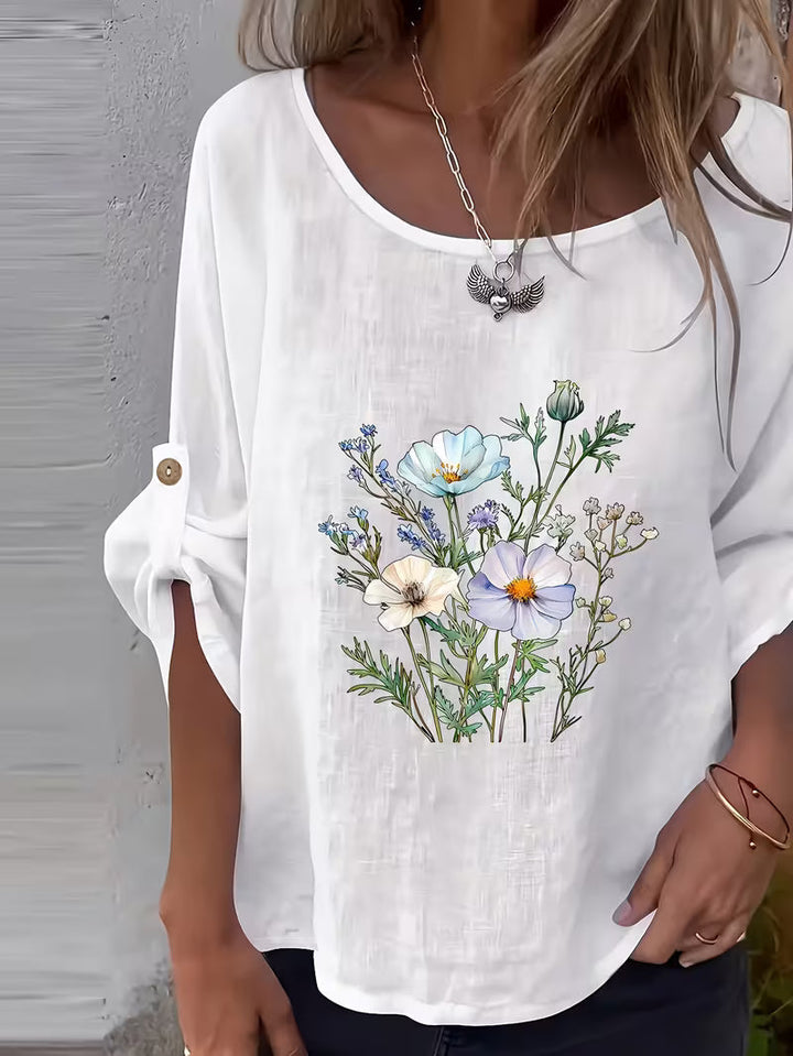 Sheril - Camiseta Holgada Con Mangas Enrollables y Estampado Floral