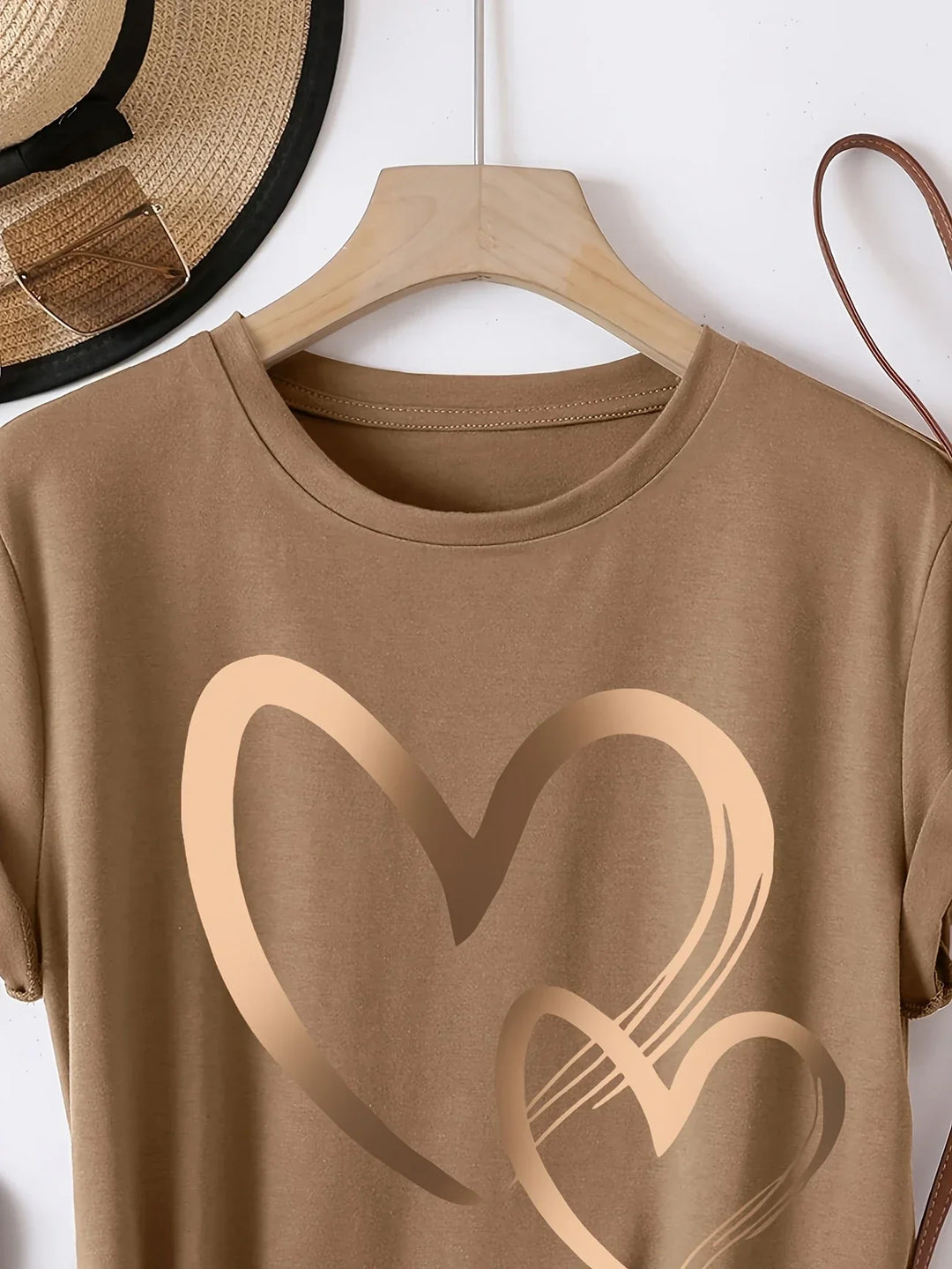 Larson - Informal Manga Corta Camiseta Con Estampado De Corazones