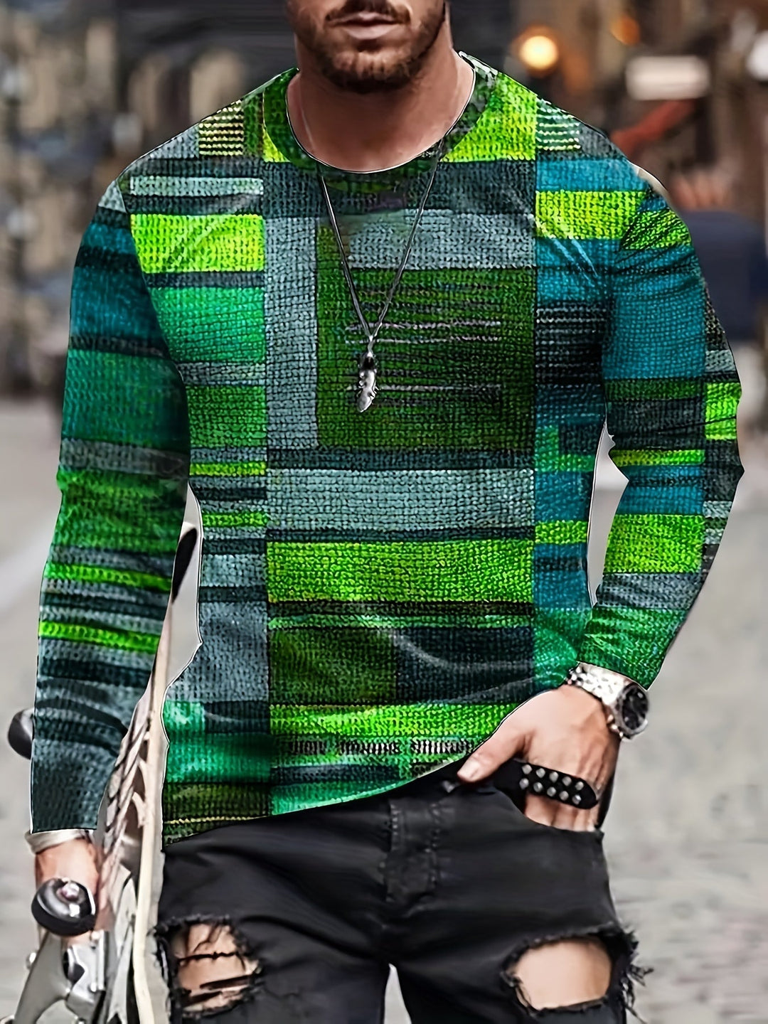 Calvin - Manga Larga Camiseta Con Patrón De Bloques