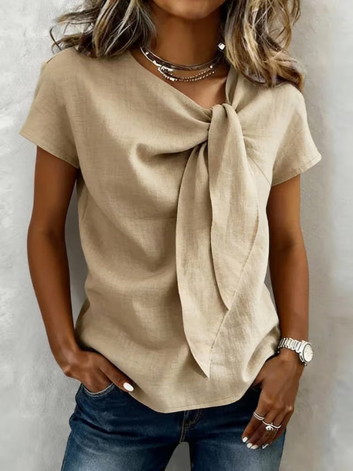 Wiliena - Camiseta De Manga Corta Con Cuello Anudado
