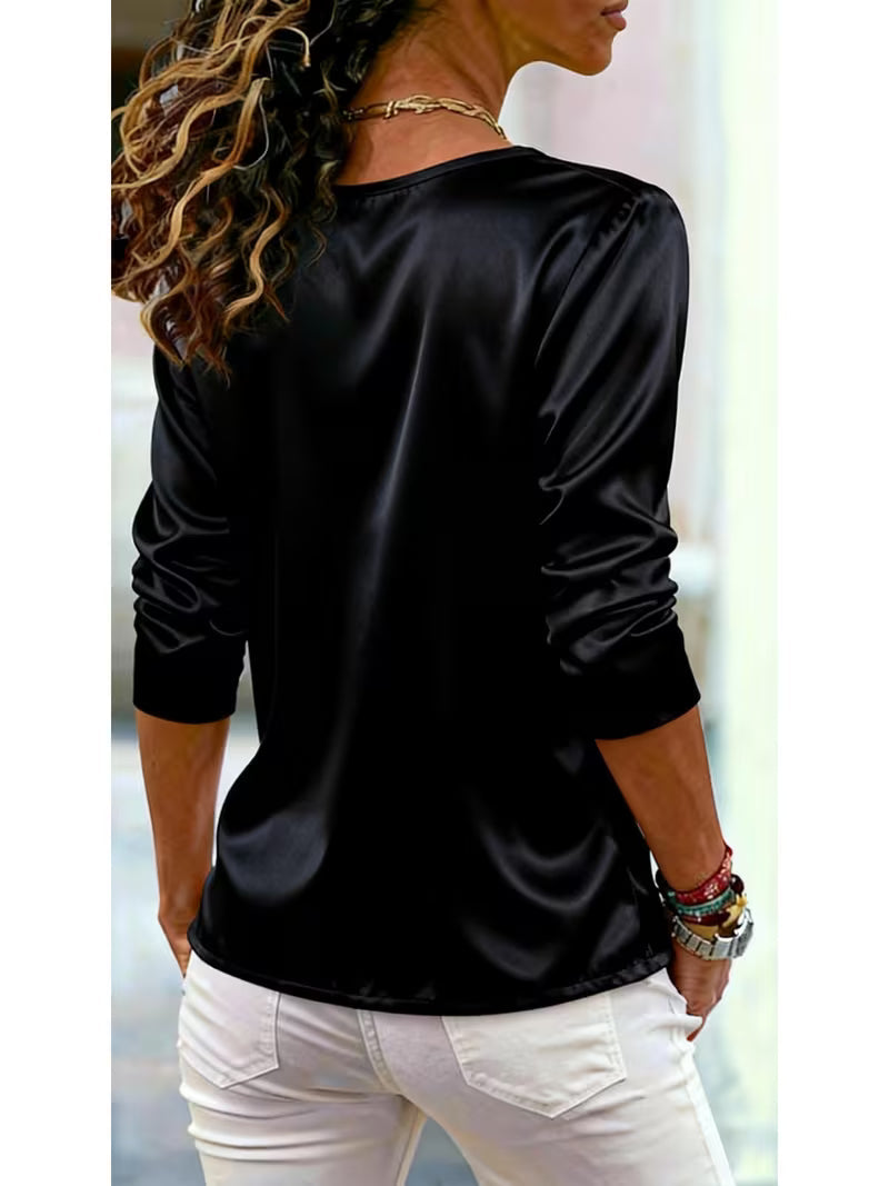 Belina - Blusa De Satén Con Cuello Cuadrado Y Botones