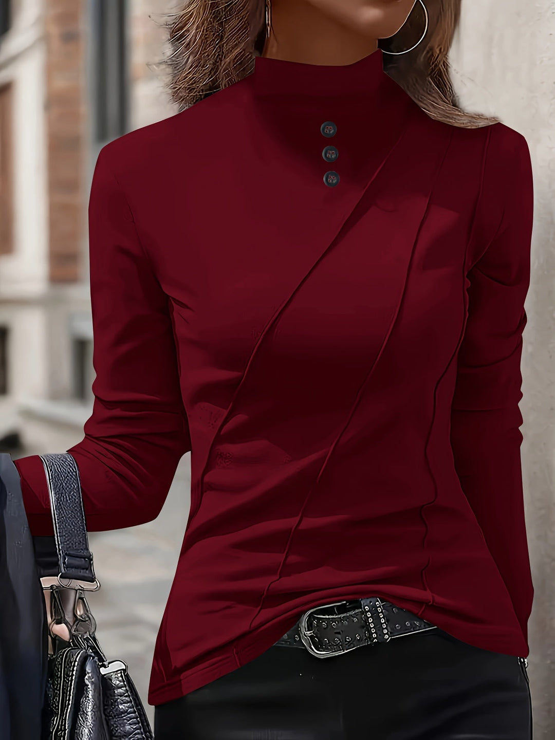 Aizhana - Camisa Elegante De Cuello Alto Y Manga Larga