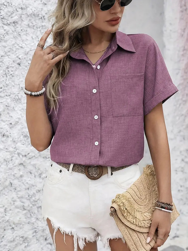 Avina - Elegante Camisa De Manga Corta Con Bolsillo