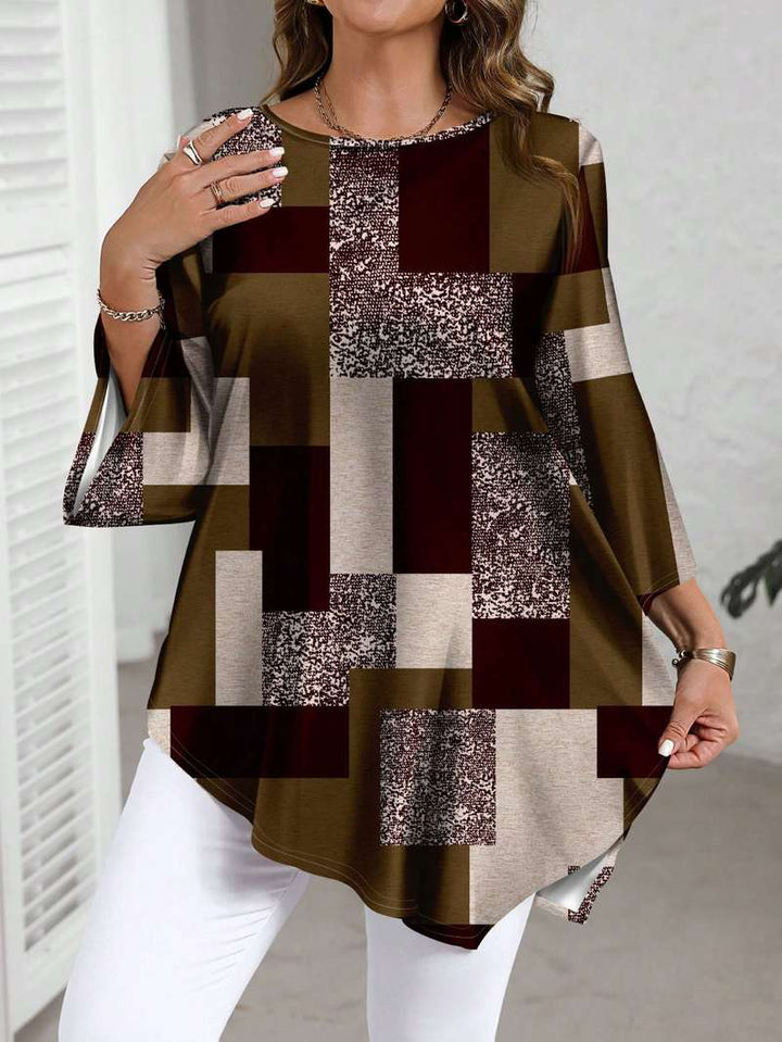 Nurit - Blusa Oversize Estampada a Cuadros Con Manga Corta