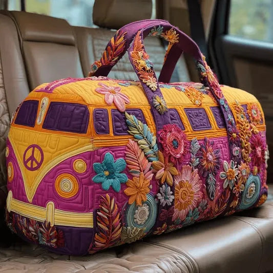 RetroBloom - Bolsa de Viaje Acolchada con Estampado Vintage de Autocaravana