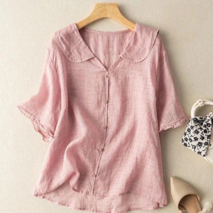 Sotiria - Elegante Blusa De Manga Corta De Lino