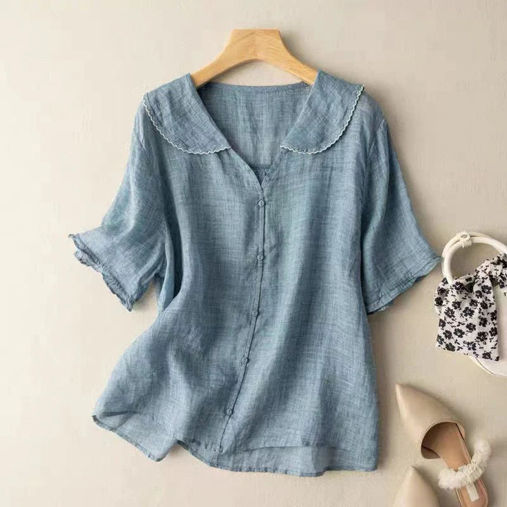 Sotiria - Elegante Blusa De Manga Corta De Lino