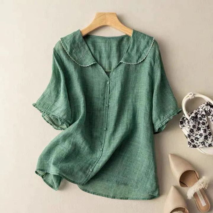 Sotiria - Elegante Blusa De Manga Corta De Lino